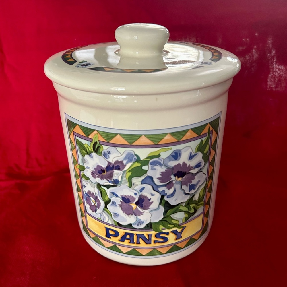 Floral Pansy Cookie Jar with Triangles/Deltas details